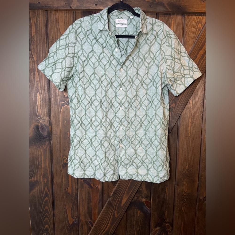 Murano Baird McNutt Slim Fit Embroidered Linen Button Up Shirt